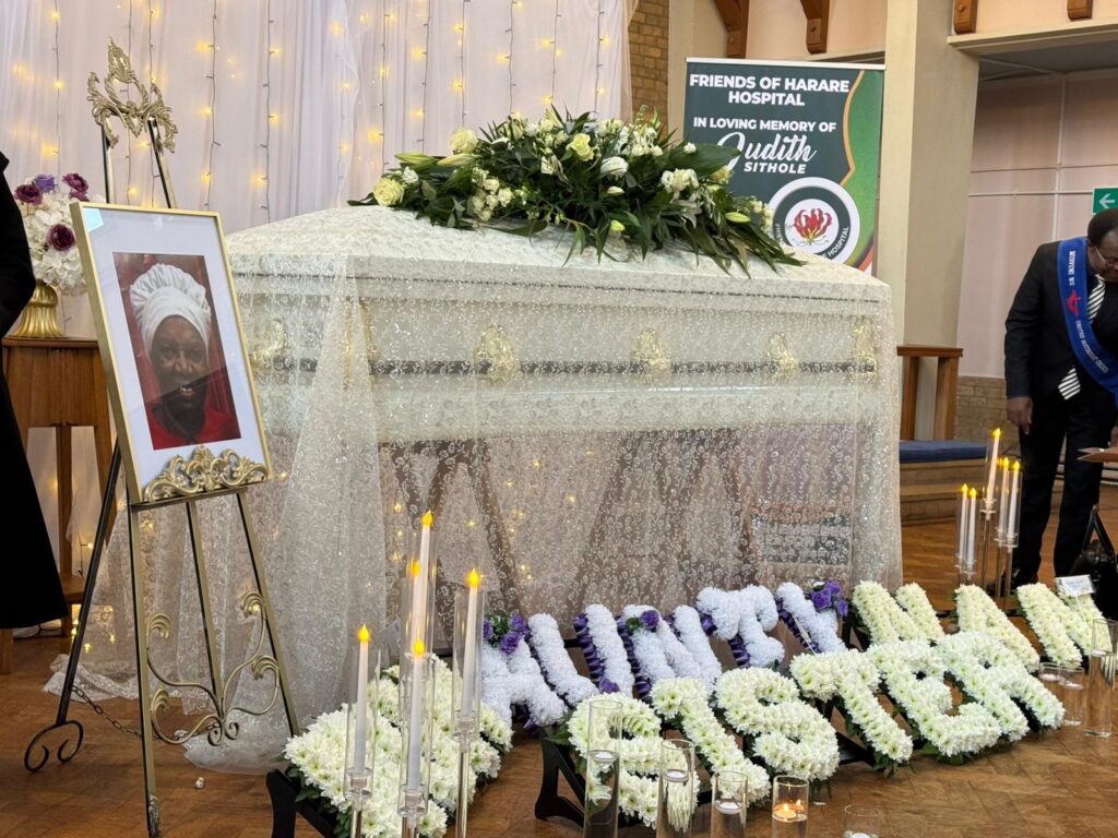 The body of Judith Sithole lying in repose inside Mayflower Methodist Church during her final service in Leicester.