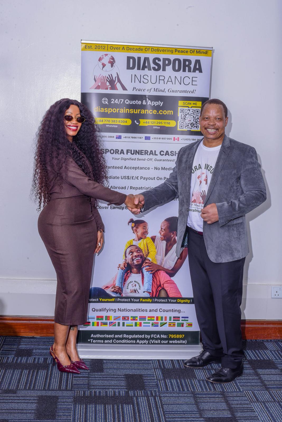Queen Sheebah Karungi and Diaspora Insurance CEO Jeff Madzingo seal the deal on her new ambassadorship in Nairobi, Kenya.